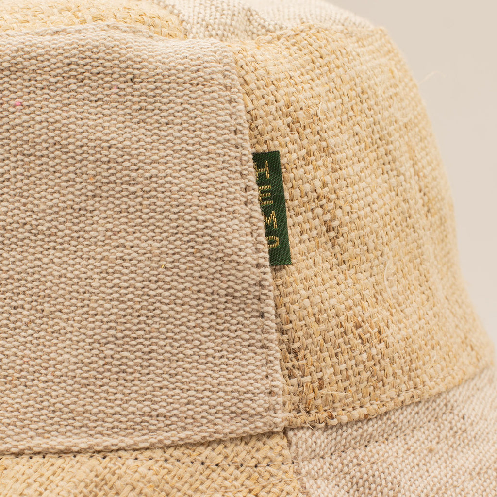 Sombrero de festival boho de cáñamo y algodón con parches - Natural