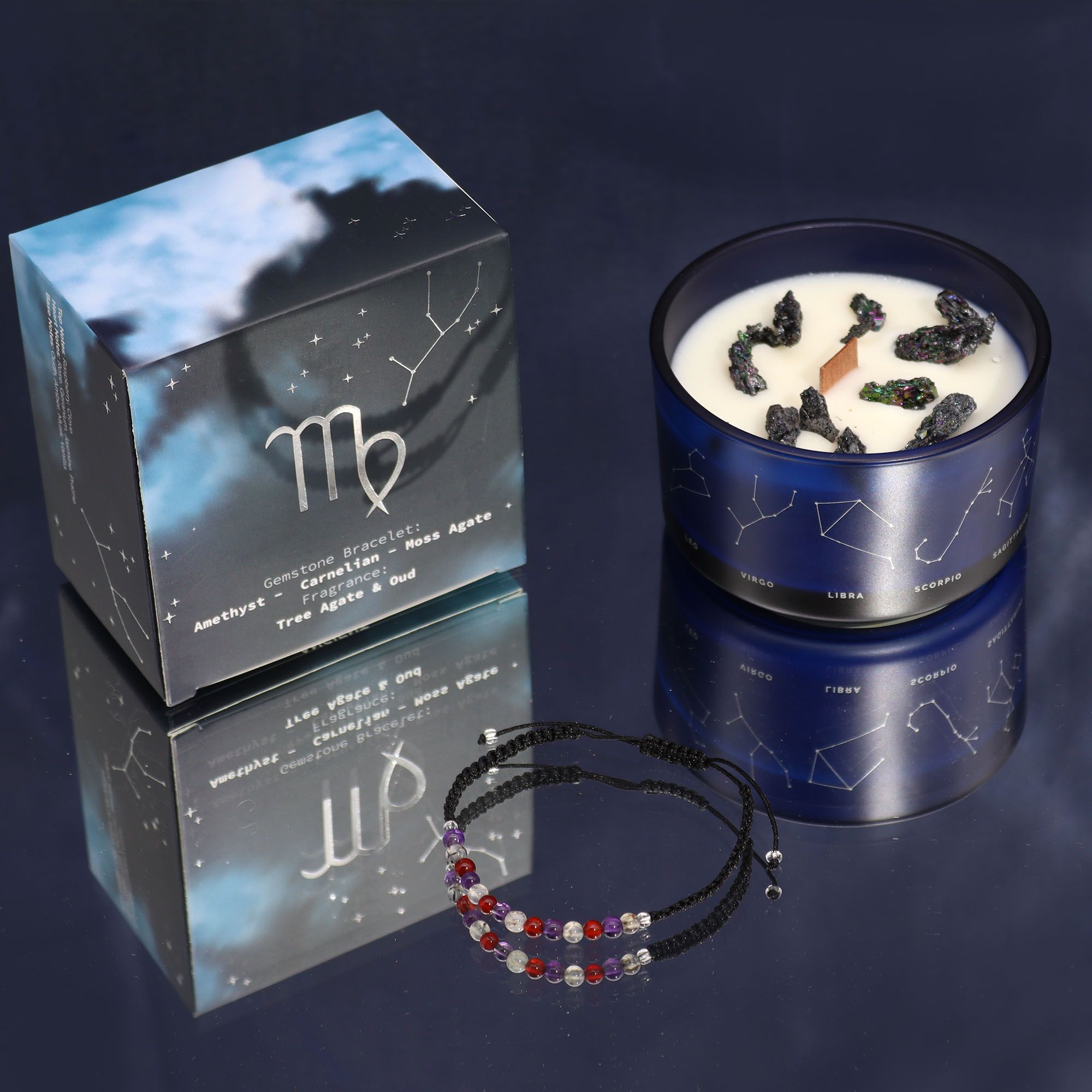 Vela de Cristal del Zodiaco con Pulsera de Piedras Preciosas - Virgo